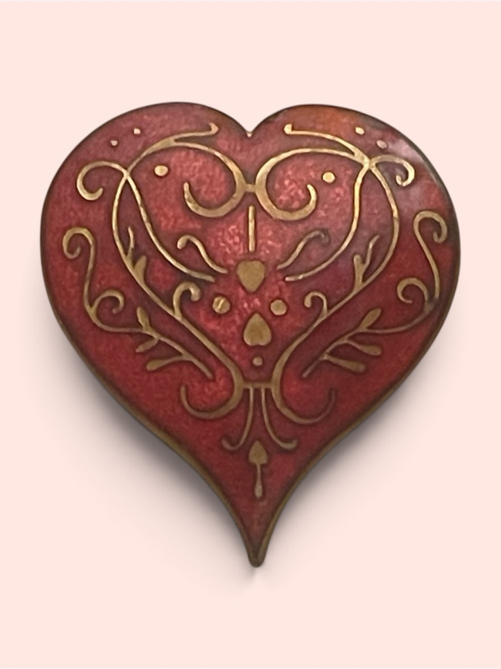 VTG 80s MMA Red Heart Pendant Brooch Metropolitan Museum of Art Cloisonné Style